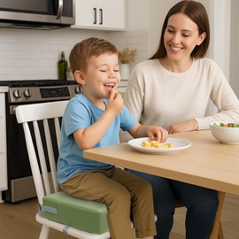 Eiury Toddler Booster Seat Dining Table Kitchen Chair, Waterproof Anti-Scratch PU Cushion, Non-Slip Bottom, Adjustable Buckle Straps, Easy Clean Portable Seat Cushion (Green)