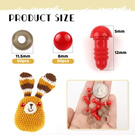 TOAOB 50pcs 8mm Safety Eyes for Amigurumis with Washers Red Crochet Eyes Plastic Craft Safety Eyes for Stuffed Animals Bears Doll Making