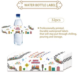 32pcs Train Birthday Water Bottle Labels, Choo Choo Train Water Bottle Wrappers for Boys, Steam Train Birthday Bottle Stickers, Baby Shower Party Decoration