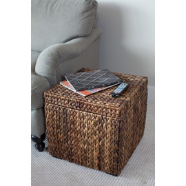 BIRDROCK HOME Woven Storage Cube - Abaca Seagrass Decorative Ottoman - Living Room Side Table - Store Blankets Pillows Magazines Books Remotes