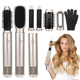 6 in 1 Haartrockner Warmluftbürste Set, Air Styler mit 6 Aufsätze zum Trocknen, Glätten, Volumen und Stylen, Ionen Pflege, 1200W Curler Richtkamm Lockenstab für Salon Hairstyling