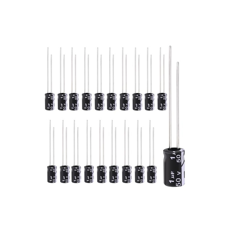 Tnisesm 20Pcs 1UF 50V Electrolytic Capacitor 1 UF MFD 50
