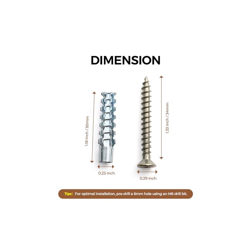 6PCS Heavy Duty Steel Wall Anchor with Screws, Stripped Screw