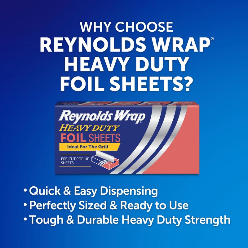 Reynolds Wrap Pre-Cut Pop-Up Heavy Duty Aluminum Foil Sheets, 14