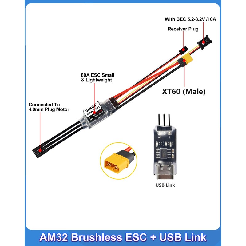 2-in-1 AM32 80A RC Crawler ESC, Brushless ESC 5.2-8.2V BEC