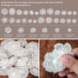 Vintage White Flower Decorative Paper Scrapbooking Paper Pack Aesthetic Paper with Lace Ribbon Embroidered Applique of Butterfly Flower Leaf for Junk Journal Diary Planner Art Supplies Kit (Purity)