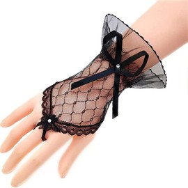 Clataly Bridal Wedding Guanti Sun Protection Guanti Pizzo Half Finger Guanti Fingerless Pizzo Guanti Short Yarn Mesh Hand Sock Guanti, black 3
