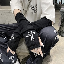 JKJF 1 Pair Women Goth Arm Sleeve Cool Rock Hip Hop Punk Gloves Fingerless Gloves for Women Girl Costume Party Nightclub, black