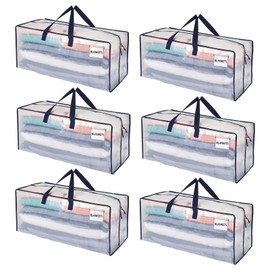 VENO 6 Pack Moving Bags w/Backpack Straps, Moving Boxes & Storage Bins Alternative, Packing Supplies, Camping Accessories Totes for Storage, Dorm Room Essentials Storage Bags (Clear, 6 Pack)