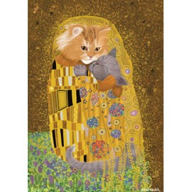 Greeting cards for cat lovers: Gustav Katz mulitpack of 3 x A5 Gustav Klimt style cat cards with gold foil