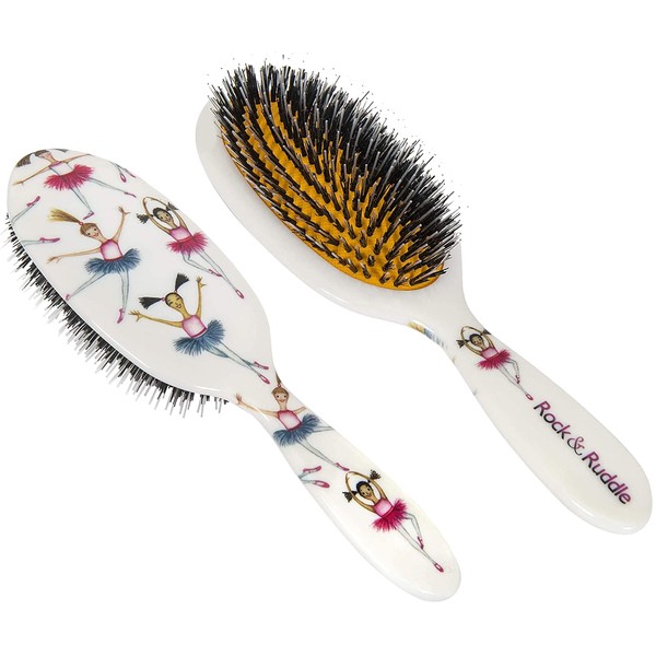Rock & Ruddle Natural Mixed Boar Bristle Hair Brush for Women and Kids (Large 8.3") - Perfect for Wet or Dry Hair, Detangling Smoothing Blowdrying - Designed & Made in UK - Ballet Dancers Design