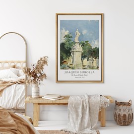 SIGNLEADER Framed Canvas Print Wall Art Joaquin Sorolla Statue The Fountain of Apollo Madvid Watercolor Pastel Nature Botanical Landscape Decorative for Living Room, Bedroom, Office - 24"x36" NATURAL