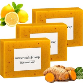 Lemon Turmeric Kojic Soap Bar - Jabon De Curcuma, Brighten & Hydrating Face and Body Cleanser with Vitamin C, Collagen, Gentle Daily Skincare for All Skin Types (3PCS):_3pcs