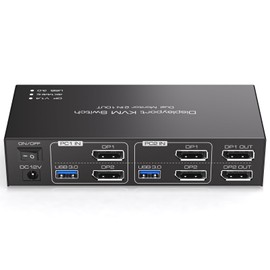 TJCXELE 4K144Hz Displayport KVM Switch 2 Monitors 2 Computers 8K USB 3.0 KVM Switch 2 Port for 2 Computers Share Dual Monitor and 4 USB 3.0 Devices Support Extended & Copy Mode With Desktop Controller