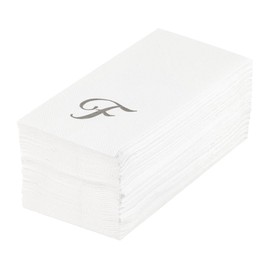 Luxenap 15.8 X 7.9 Inch Linen-Feel Guest Towels, 50 Lettered Hand Towels - Silver Letter 'F', Cursive Font, White Paper Dinner Napkins, airlaid, For Restrooms And Tables - Restaurantware