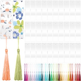 ZYNERY 60 Pcs Acrylic Bookmark Blanks, 30 Pcs Acrylic Bookmarks with 30 Pcs Tassels, Unfinished Transparent Bookmarks, Double Sided DIY Rectangle Bookmarks for Christmas Gift (1.3 x 4.7 Inch)