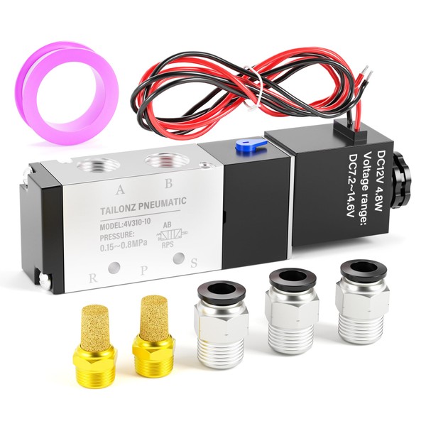 TAILONZ PNEUMATIC 3/8 Inch BSP Solenoid Valve 12V Single Coil