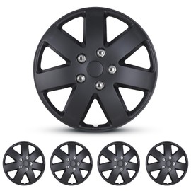 AUTOWIKI 16 Inches Wheel Rim Cover Hubcaps Set of 4, Wheel Cover Replacement R16 Hubcaps, Car Truck SUV Black Matte Hub Accessories