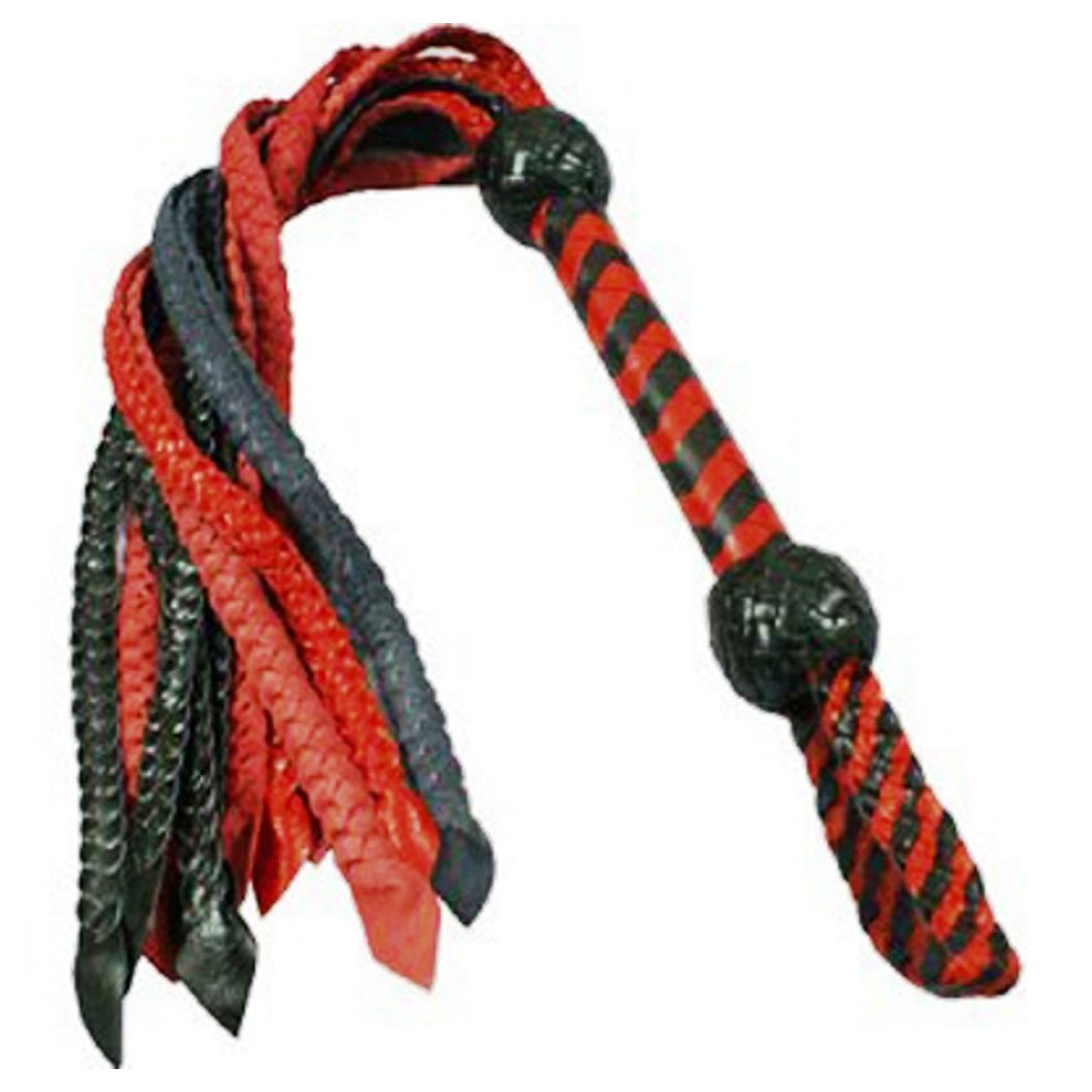 Black and Red Braided Genuine Leather Flogger | Punishment & Discipline Whip