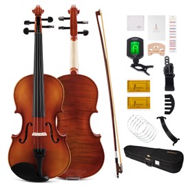 PHOENIX Violin 4/4 Full Size Kit, Fiddle Set for Beginner Adults Student with Rosewood Bow, Extra Strings & Bridge, 2 Rosins, Tuner, Case, Mute, Fingerboard Stickers, Shoulder Rest(Plywood, 1/4)