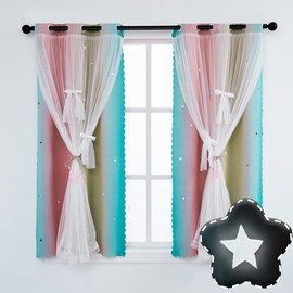 Yancorp Curtain for Girls Bedroom Kids Room Curtain 63 inches Length Girls Curtain for Girls Bedroom Playroom Nursery Room,1 Panel (Baby Pink Blue, W34 X L63)