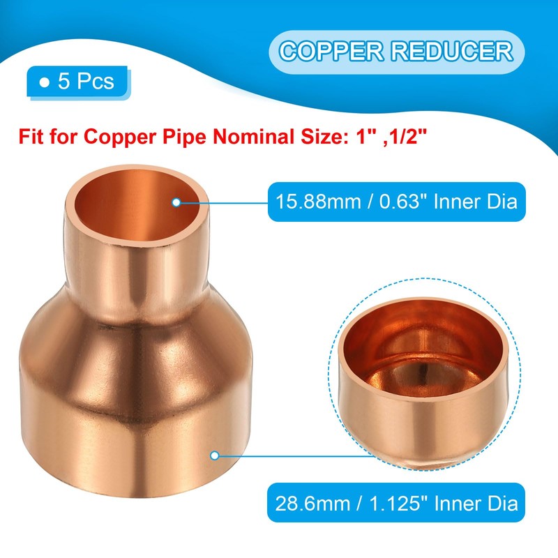 PATIKIL 1" to 1/2" Nominal Size Copper Reducer, 10pcs 99.9%