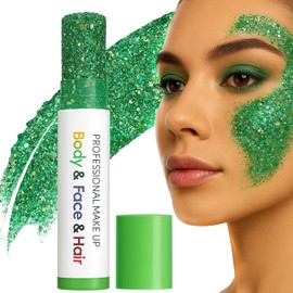 Professional Green Glitter Makeup Stick for Face, & Hair - Chunky Holographic Shimmer with Multicolour Sparkling Particles for Festival Party Rave Cosplay and Carnival Events, Long Lasting No Mess