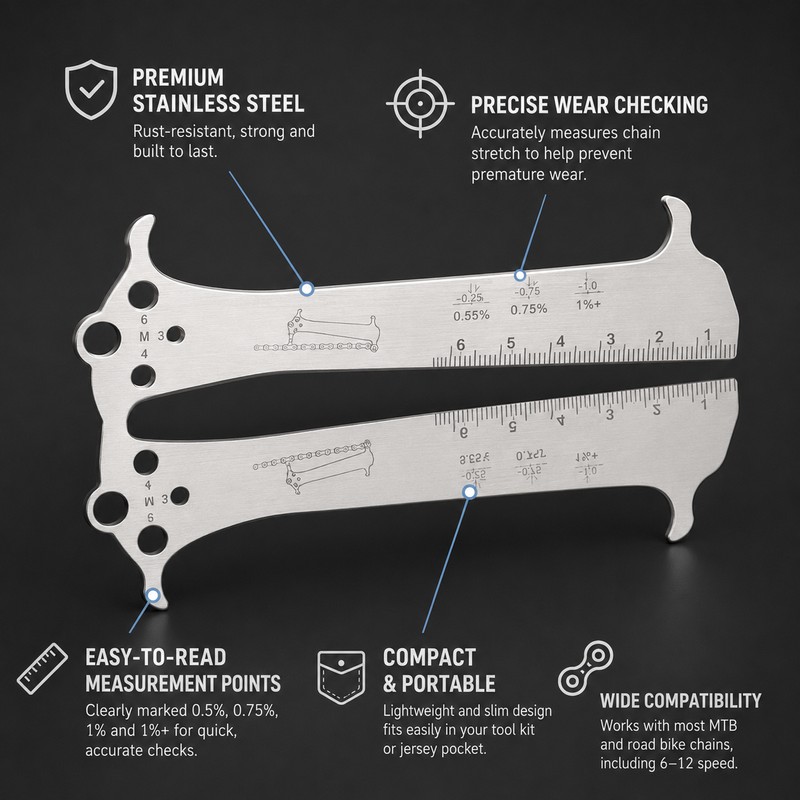 Bike Chain Wear Indicator Tool for Maintenance – Stainless Steel