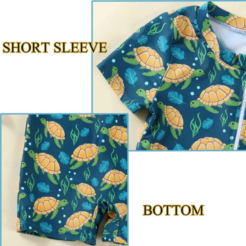 Infant Boys Turtle One Piece Swimsuit Zipper Rashguard Swimsuits Toddler