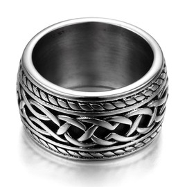 JewelryWe New Cool 14.3mm Stainless Steel Casting Thumb Ring Punk Biker Mens Engagement Wedding Band (Size U)