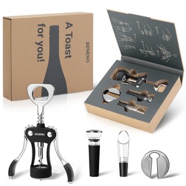 Beneno Multifunctional Wine Bottle Opener Gift Set - Wing Corkscrew, Foil Cutter, Vacuum Stopper & Aerator Pourer, Perfect for Wine Lovers Man Woman, Black Set