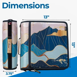 Case-it Mighty Zip Tab School Zipper Binder | 3-Inch O-Rings, 600-Sheet Capacity, 5-Subject Expanding File Folder, Multiple Pockets & Storage Organizer, Shoulder Strap | D-146 Mountains