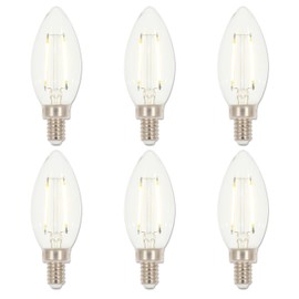 Westinghouse 5059220 2 Watt (25 Watt Equivalent) B11 Dimmable Clear Filament LED Light Bulb, Candelabra Base, 6 Pack