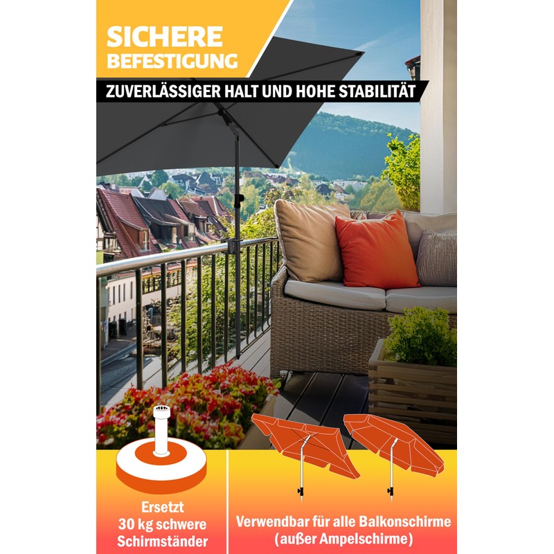 Menz Parasol Holder Balcony Railing - Solid Umbrella Holder Balcony