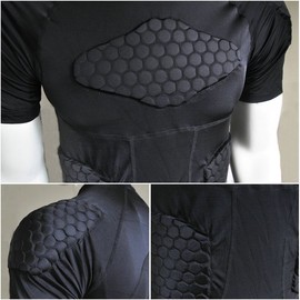 Eicolorte Men Padded Compression Shirt 6-Pads Chest Rib Protector Padded Football Shirt Protective Gear for Football Rugby Basketball