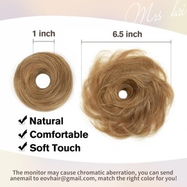 ISHEENY Hair Bun Small Messy Bun Hair Piece Human Hair Ponytail 2PCS Honey Brown Ponytail Extension Hair Accessories Elastic Easy Scrunchie