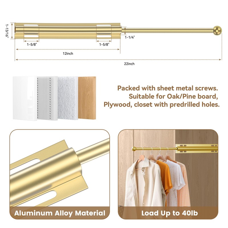 12" Valet Rod Standard for Closet, Slide Out Closet Valet