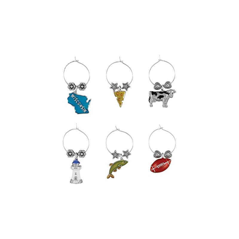 Wine Things 6-Piece Wisconsin Wine Charms, Painted