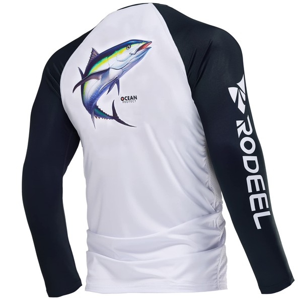 Rodeel Marlin - Camisa de pesca de primera calidad con protección solar UPF +50, transpirable, manga larga para hombre, Azul oscuro, Large
