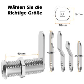 VOCIBO® Letterbox Lock 40 mm, Comes with 5 Different Lock Plates, Cabinet Lock, Furniture Lock, Locker Lock, Lever Lock for Letterboxes, Cabinet Doors, Silver