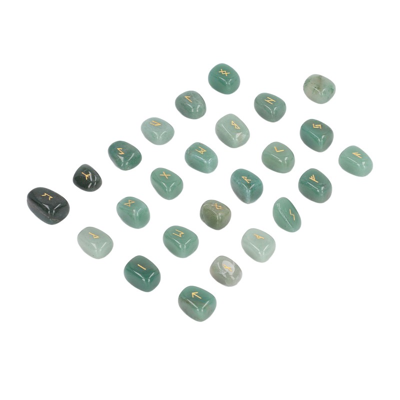 25pcs Rune Stones Set Hand Carved Polished Green Aventurine Portable