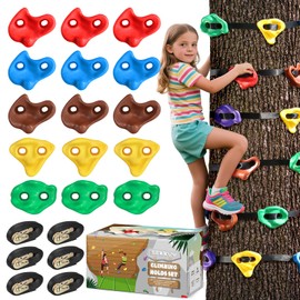 SEKKVY 15PCS Ninja Tree Climbing Holds and 6 Sturdy Ratchet Straps for Kids Tree Climbing, Large Climbing Grips for Outdoor Ninja Warrior Obstacle Course Training