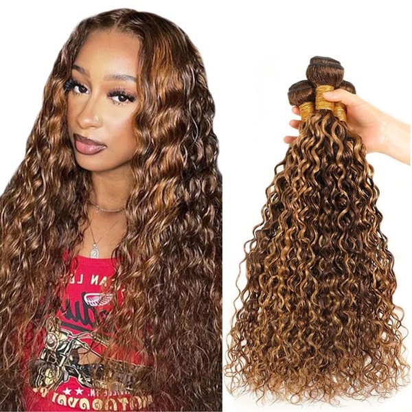 P4/27 Human Hair Bundles Honey Blonde Water Wave Bundles 22