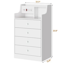 ADORNEVE Night Stand Set 2,White Nightstand with Charging Station & Hutch,Night Stands for Bedrooms Set of 2,Bedside Table with 4 Drawers