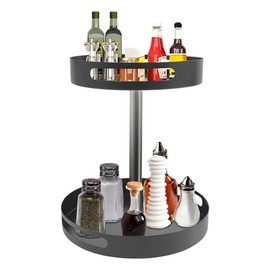 Rotating Spice Rack Organiser, Spice Rack, Height Adjustable 2-Tier Kitchen Organiser with Non-Slip Feet, Large Diameter Discs Design for Kitchens, Bathrooms, Offices