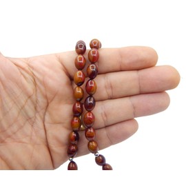 Perlin Prayer Beads Tesbih Tasbih Tespih Misbaha Subha 33, Brown Red Oval Shape Muslim Islamic 10 mm Beads Rosary Prayer Beads Worship Accessories