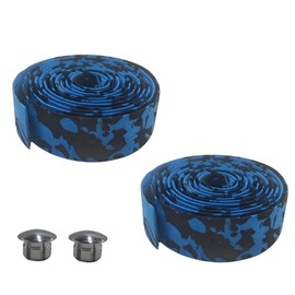Runseaway 2 Rolls Camouflage EVA Road Bike Handlebar Tape with Bar Plugs, Comfortable Grip Cycling Handle Wraps for Road, Mountain, BMX Bikes(Black & Blue)