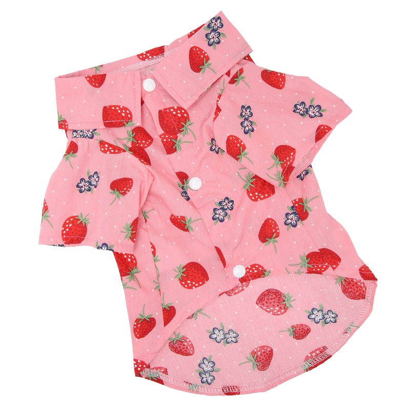 Dog Summer Shirts Cute Strawberry Print Turn Down Collar Snap
