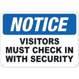 Notice Visitors Must Check In With Security Sign NO.11929 Metal Tin Sign 12x16 Inch – Clear Warning for Home & Business Use
