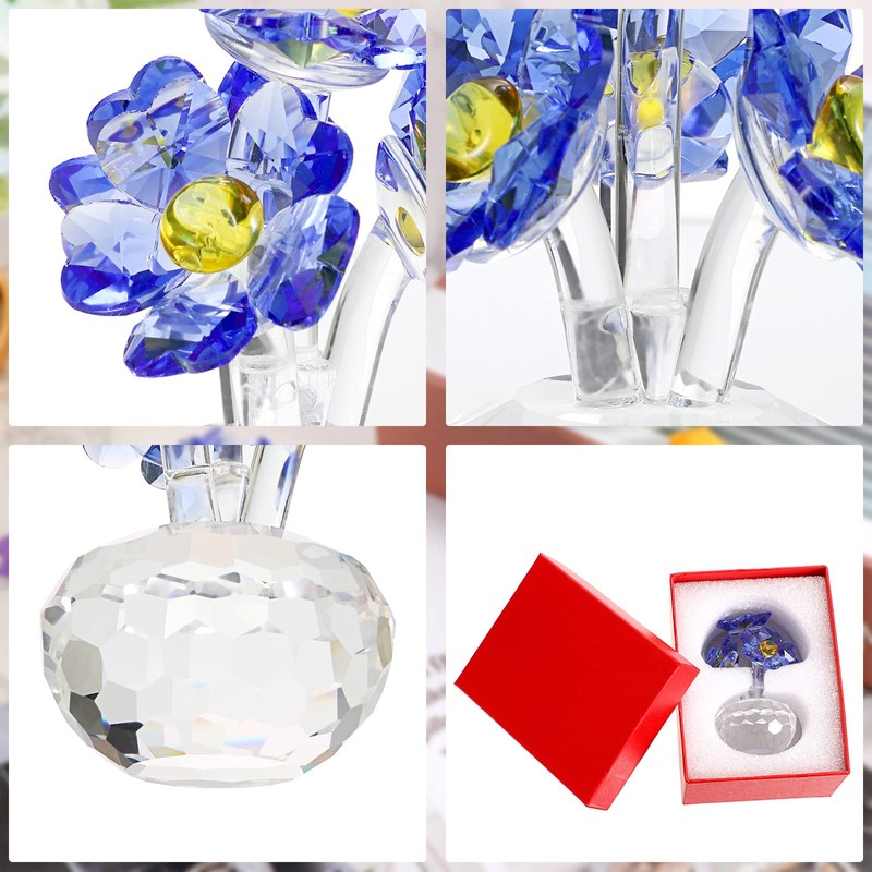 TOLIDA Crystal Forget-Me-Not Ornament - Blue Flower Figurine Crystal Paperweight,